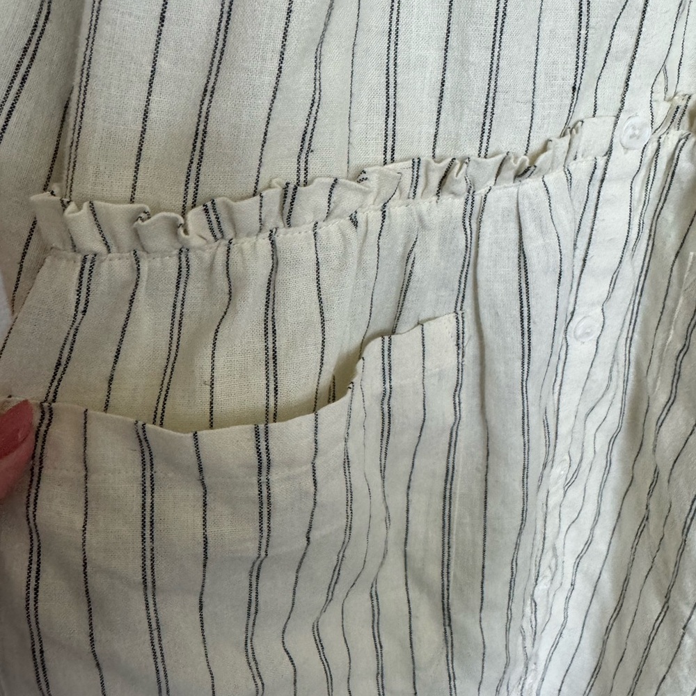 Emerson Fry Jasmine Button Dress. Ivory hemp stripe organic. Size Large. - Picture 6 of 8